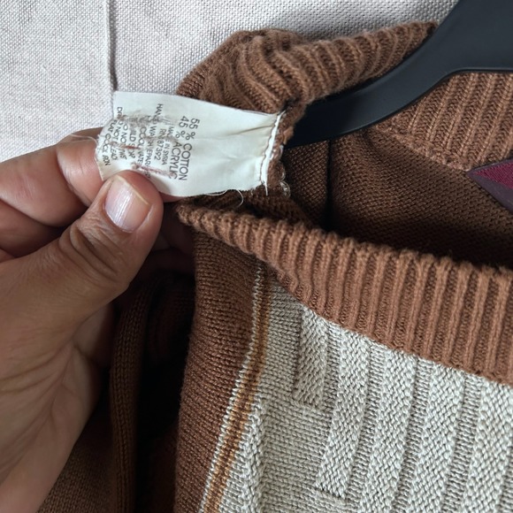 Borgati Vintage Mens 3XL Brown Geometric Coogie Style Knit Crewneck Sweater - Picture 4 of 7